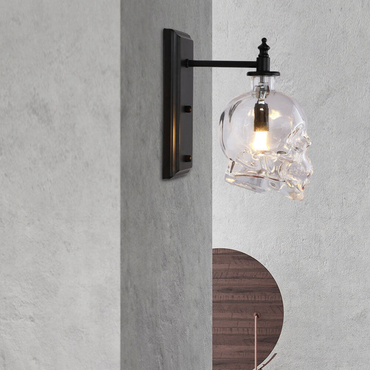Skull Contemporary Round Glass Wall Sconce