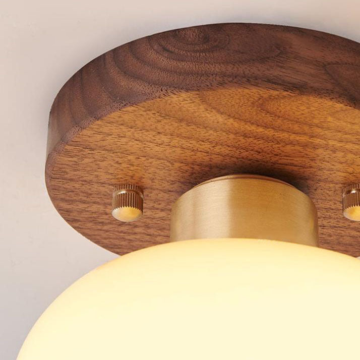 Vintage Round Walnut Semi-Flush Ceiling Light