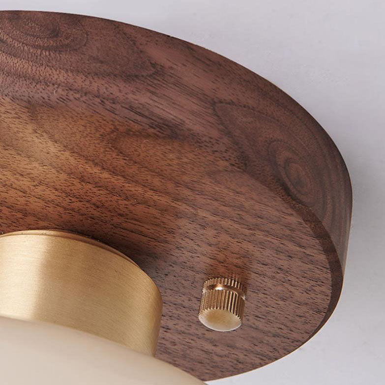 Vintage Round Walnut Semi-Flush Ceiling Light