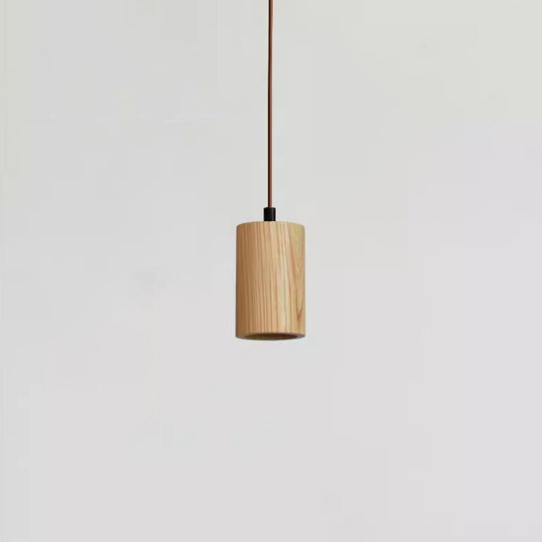 Simple Cylindrical Wooden Pendant Light