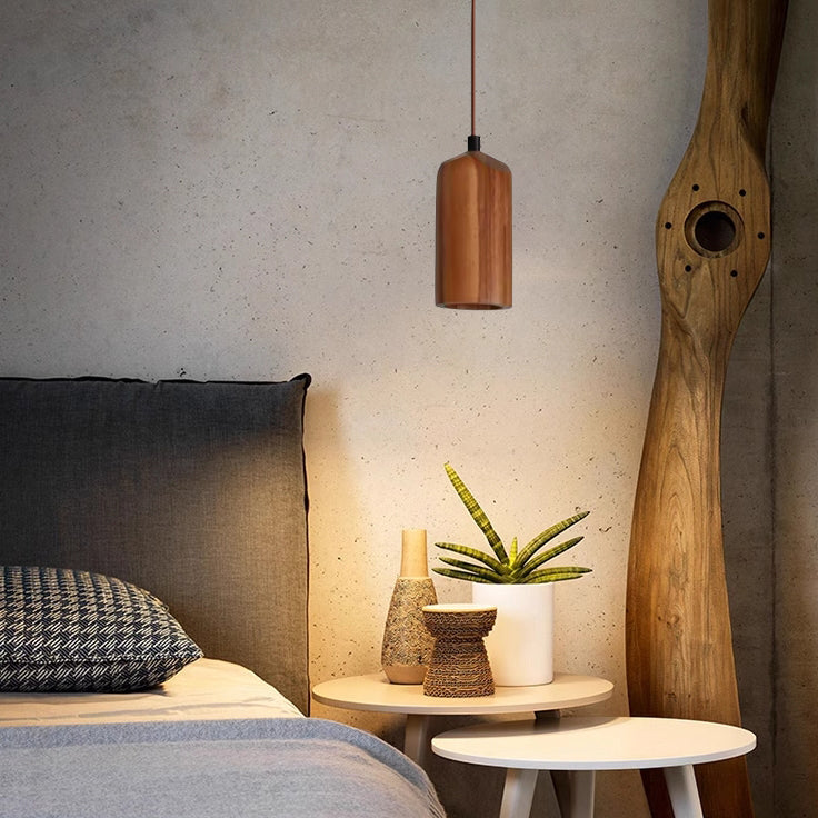 Simple Cylindrical Wooden Pendant Light