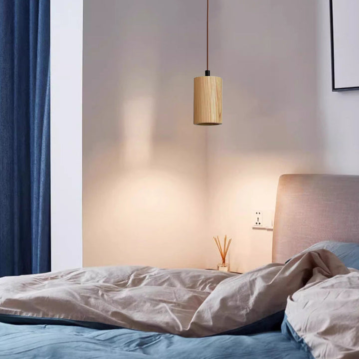 Simple Cylindrical Wooden Pendant Light