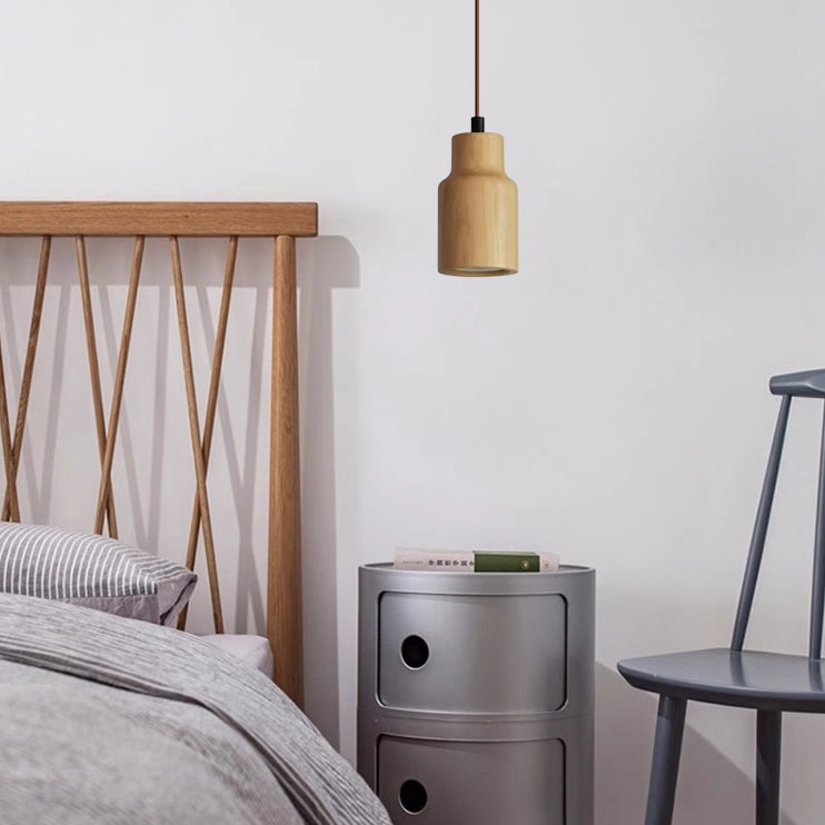 Simple Cylindrical Wooden Pendant Light