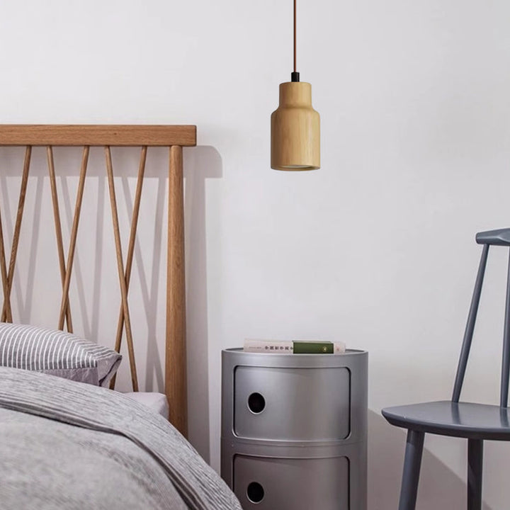 Simple Cylindrical Wooden Pendant Light