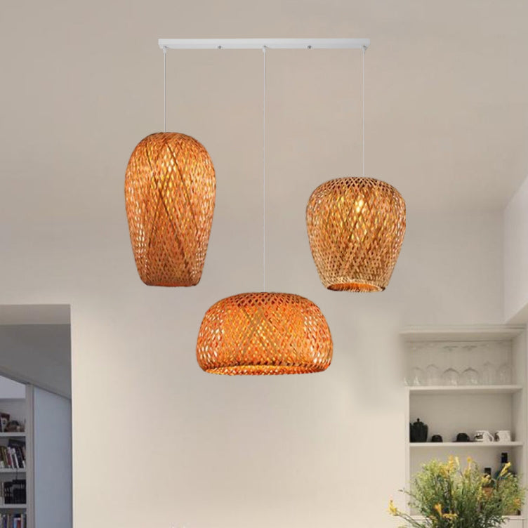 Traditional Vintage Bamboo Metal Weaving Round 1-Light Pendant Light for Living Room