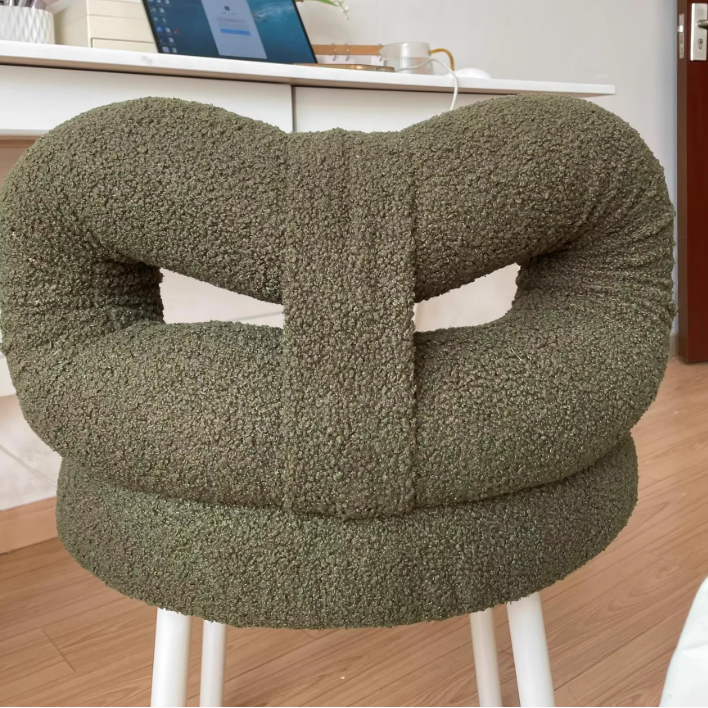 Contemporary Creative Bow Knot Sherpa Fabric Iron Vanity Stool Backrest Armless For Bedroom