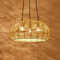 Modern Rattan Weaving  3-Light Dome Pendant Light