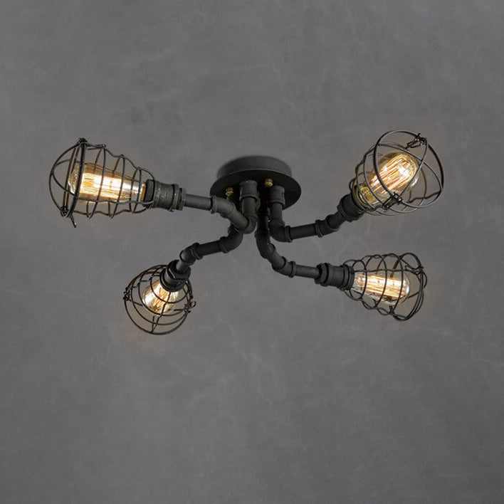 Industrial Round Iron 8-Light Flush Mount Ceiling Light