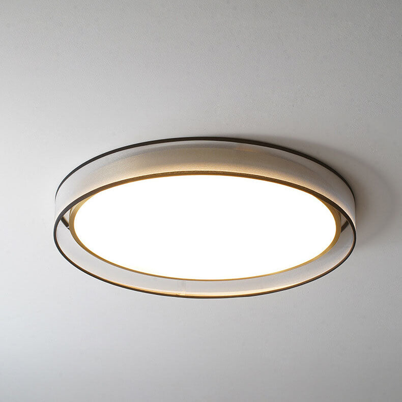 Contemporary Nordic Round Gauze Fabric Copper Acrylic LED Flush Mount Ceiling Light For Living Room & Bedroom