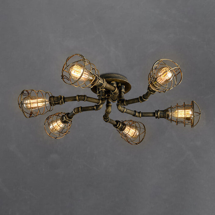 Industrial Round Iron 8-Light Flush Mount Ceiling Light