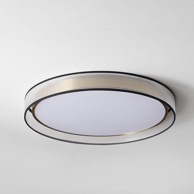 Contemporary Nordic Round Gauze Fabric Copper Acrylic LED Flush Mount Ceiling Light For Living Room & Bedroom