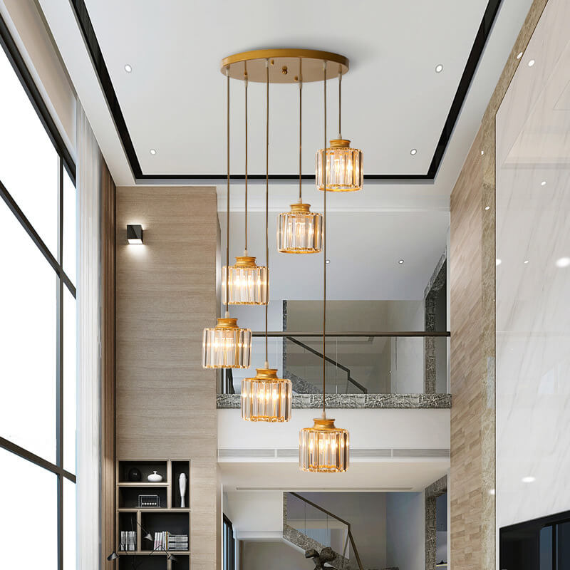 Modern Cylindrical Crystal 6-Light Chandelier