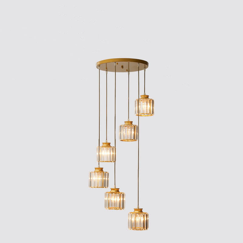 Modern Cylindrical Crystal 6-Light Chandelier