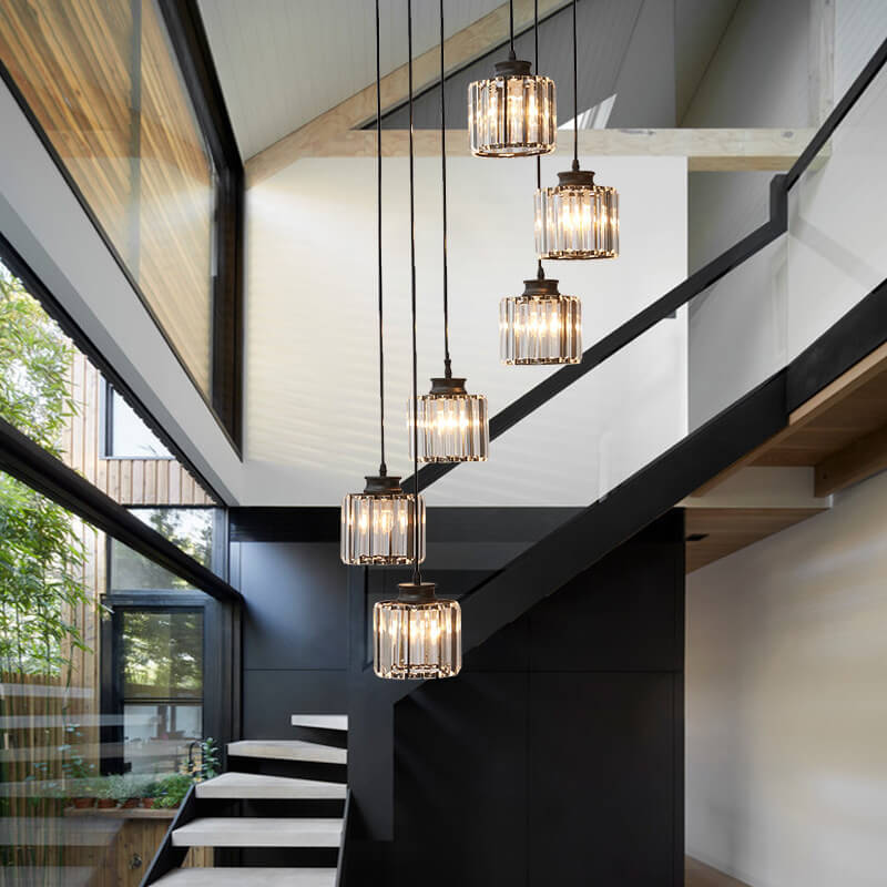 Modern Cylindrical Crystal 6-Light Chandelier