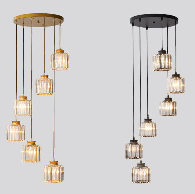 Modern Cylindrical Crystal 6-Light Chandelier