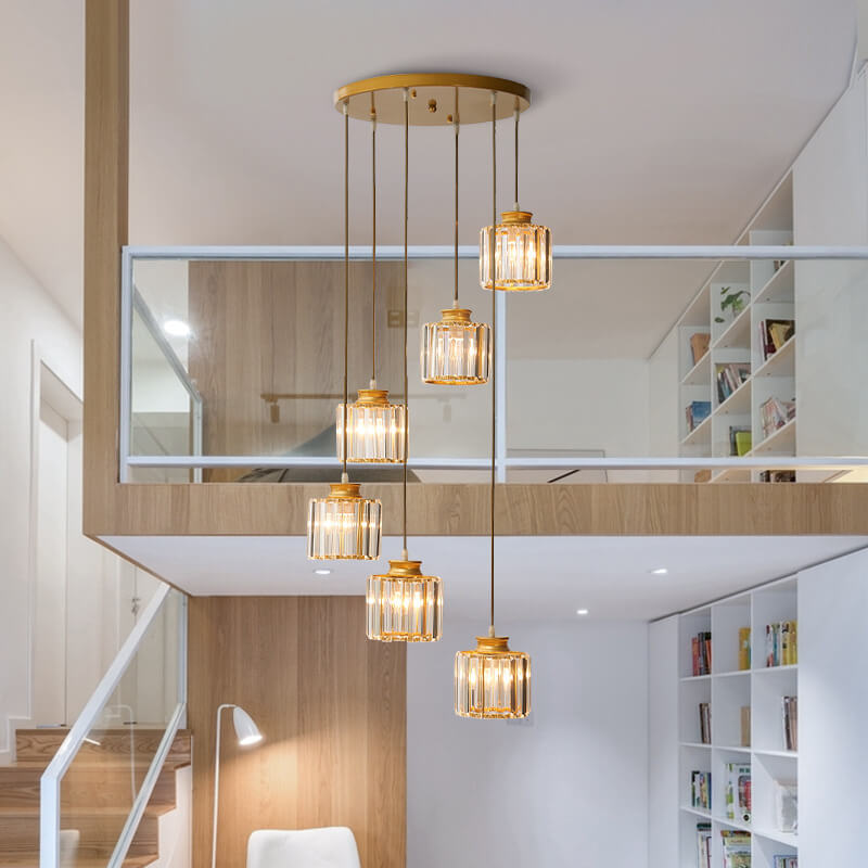 Modern Cylindrical Crystal 6-Light Chandelier