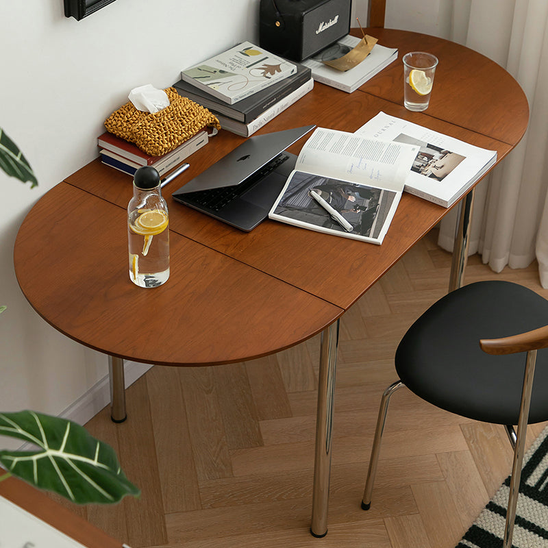 Modern Minimalist Foldable Oval Melamine Faced Board Wood Stainless Steel Dining Table For 4 Seats