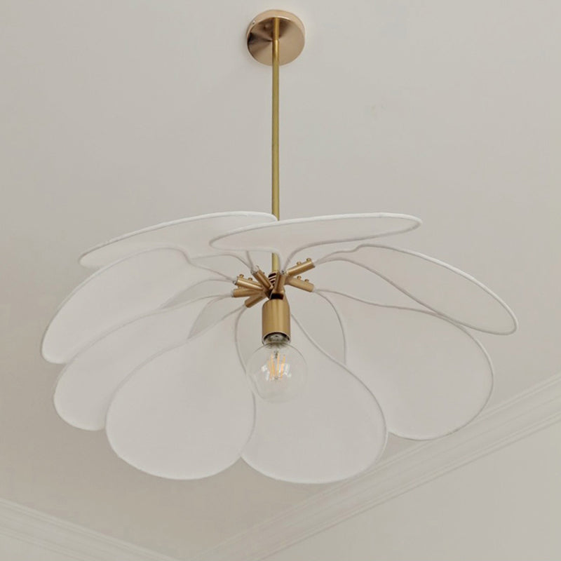 Contemporary Boho Petal Fabric Metal Lampshade 1-Light Pendant Light For Living Room