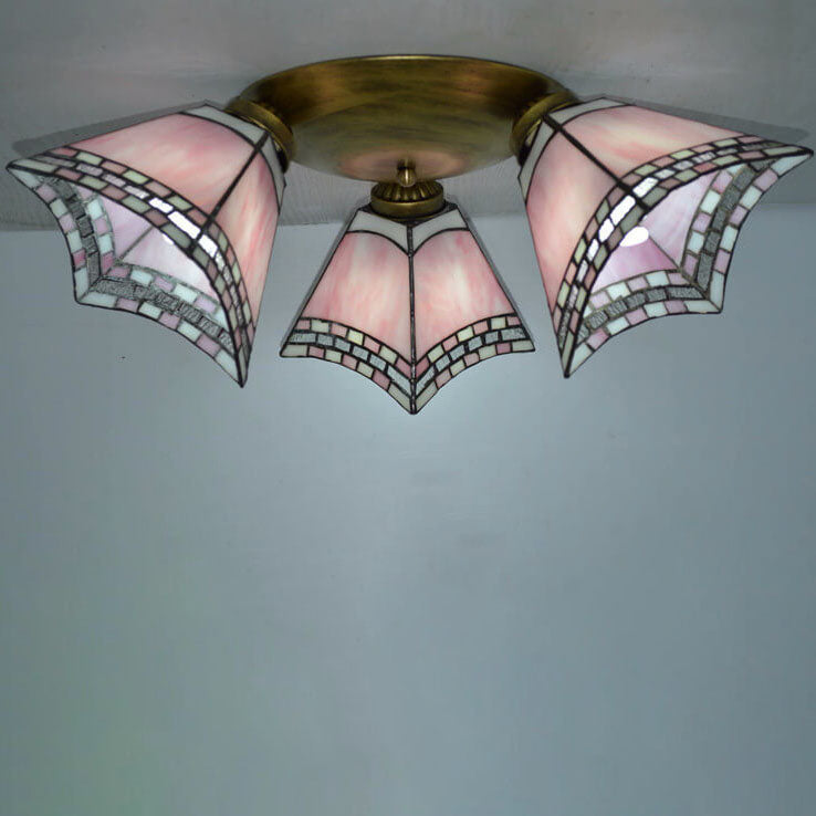 Tiffany Light Luxury Stained Glass Horn 3-Light Semi-Flush Mount Lighting