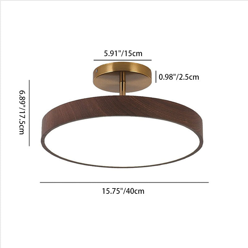 Wabi-Sabi Round Wood LED Semi-Flush Ceiling Light