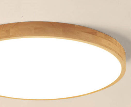 Nordic Round Solid Wood LED Flush Mount Ceiling Light