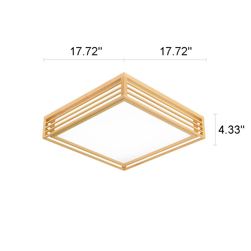 Nordic Square Solid Wood LED Flush Mount Ceiling Light