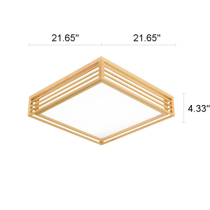 Nordic Square Solid Wood LED Flush Mount Ceiling Light