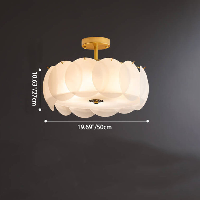 French Glass Round Drum 5/6 Light Semi-Flush Mount Ceiling Light