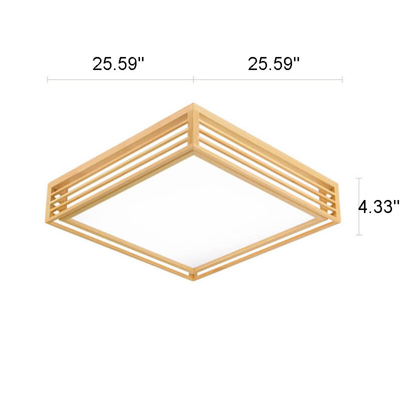 Nordic Square Solid Wood LED Flush Mount Ceiling Light