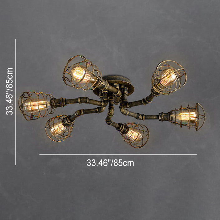 Industrial Round Iron 8-Light Flush Mount Ceiling Light