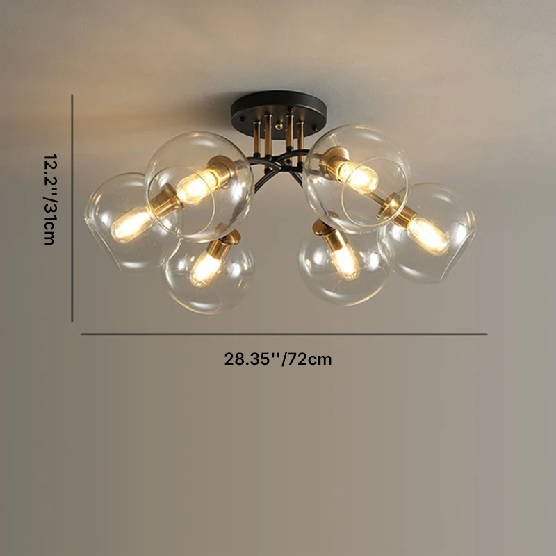 Modern Luxury Iron Glass Magic Bean Round 4/6/8 Light Semi-Flush Mount Ceiling Light For Bedroom