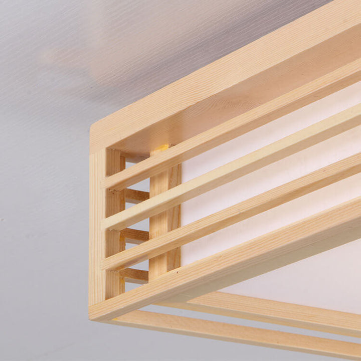 Nordic Square Solid Wood LED Flush Mount Ceiling Light