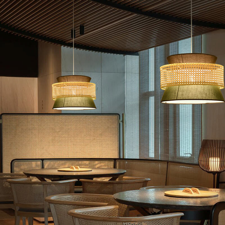 Modern Drum Rattan Pendant Light