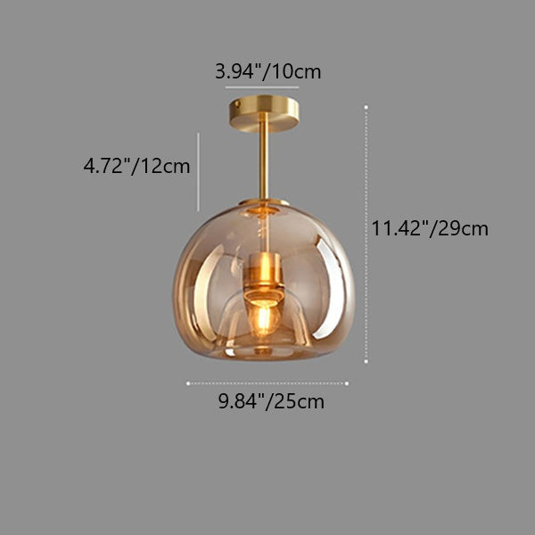 Contemporary Round Glass Semi-Flush Ceiling Light