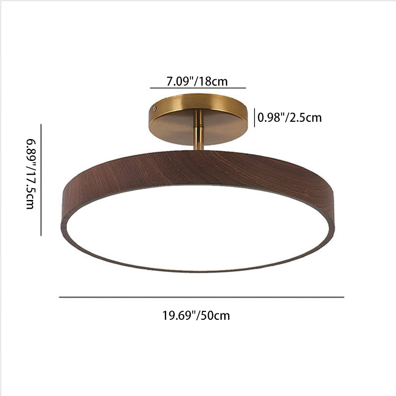 Wabi-Sabi Round Wood LED Semi-Flush Ceiling Light