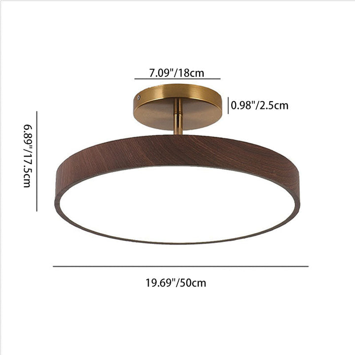 Wabi-Sabi Round Wood LED Semi-Flush Ceiling Light