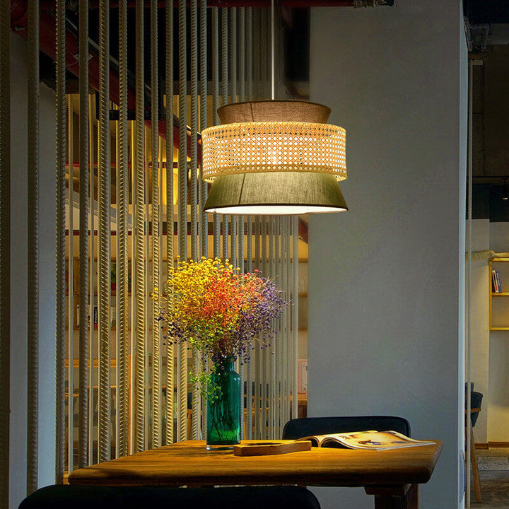 Modern Drum Rattan Pendant Light