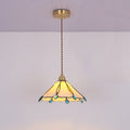 Vintage Tiffany Stained Glass Umbrella Shape 1-Light Pendant Light