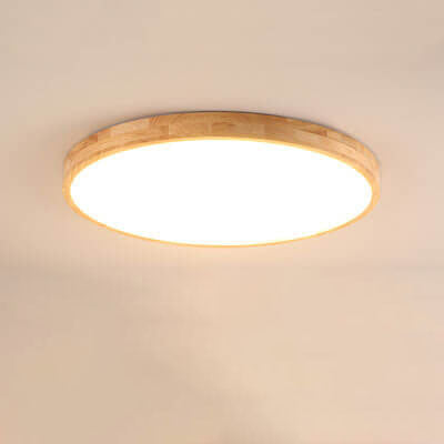Nordic Round Solid Wood LED Flush Mount Ceiling Light