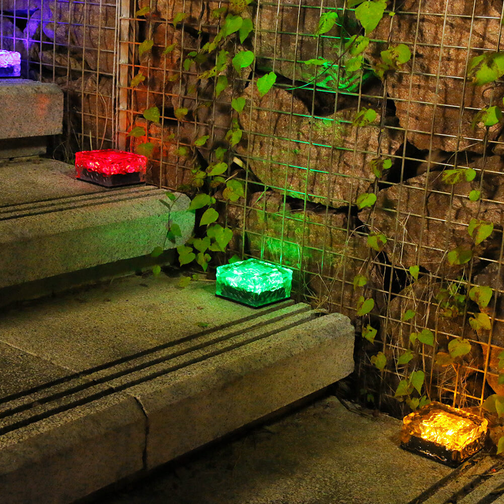 Solar LED Ice Brick Waterproof Glass Ground Light Garden Light