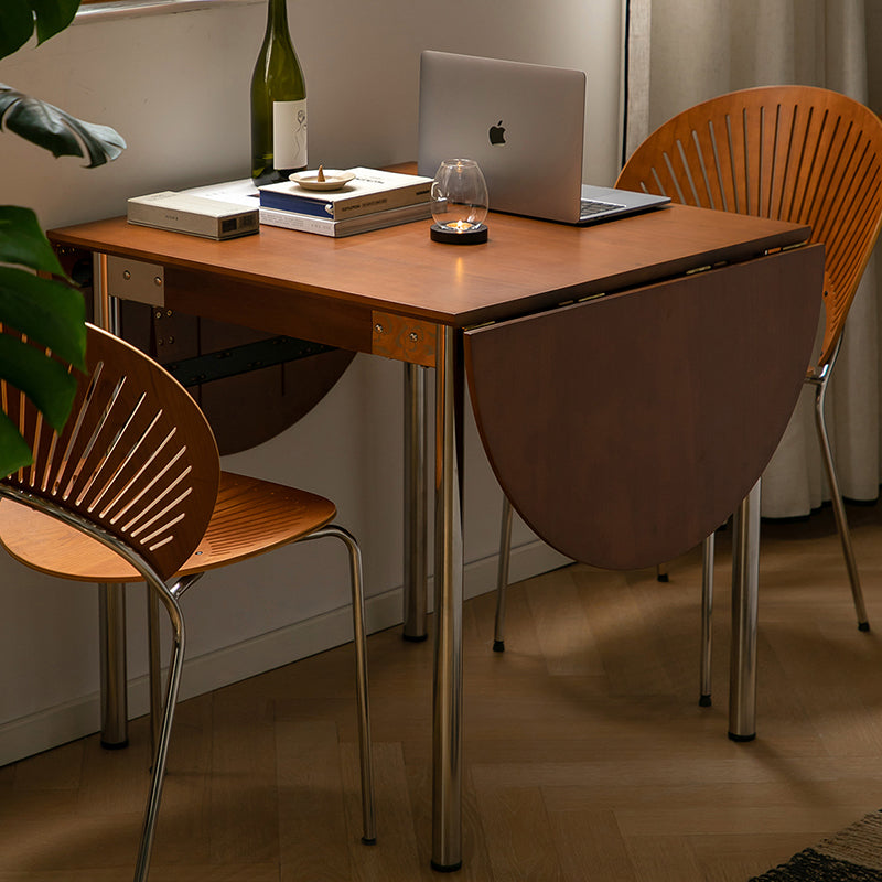 Modern Minimalist Foldable Oval Melamine Faced Board Wood Stainless Steel Dining Table For 4 Seats