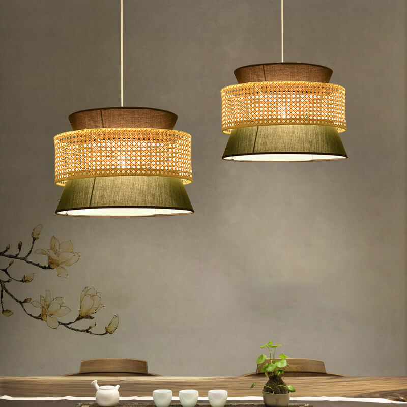 Modern Drum Rattan Pendant Light