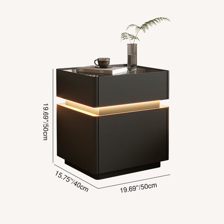 Glass Minimalist Rectangular Solid Wood Nightstand