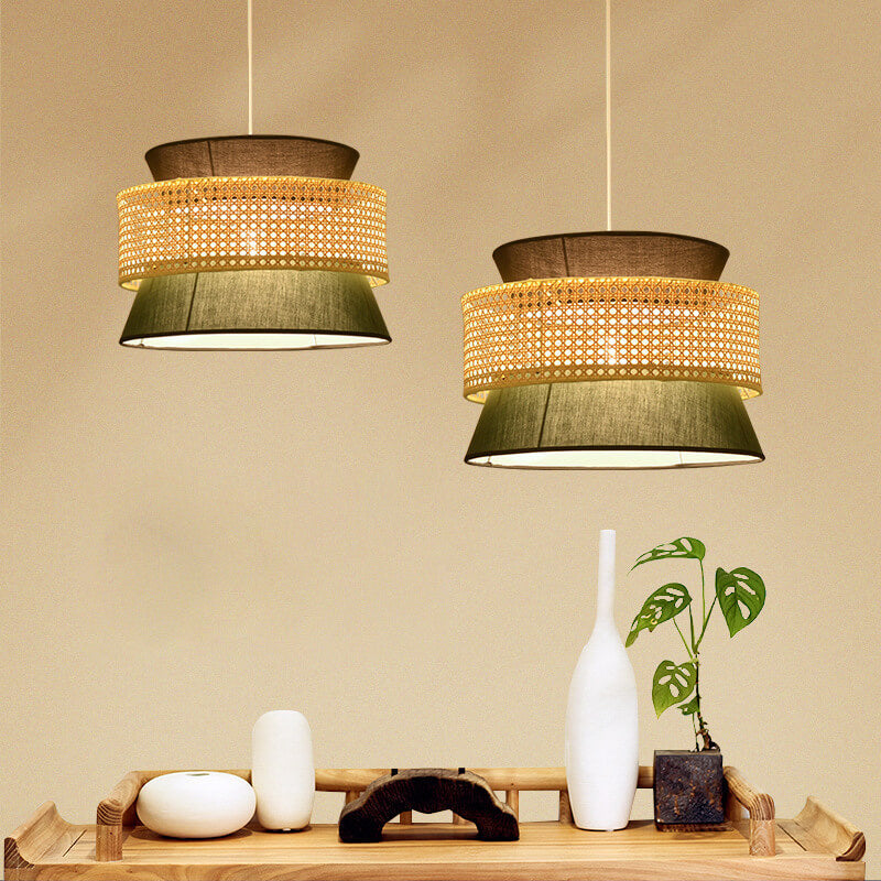 Modern Drum Rattan Pendant Light