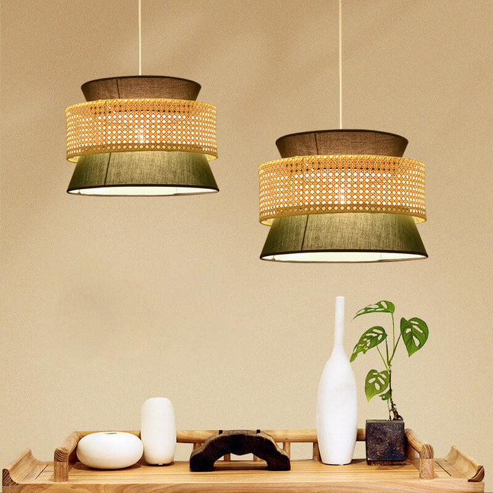 Modern Drum Rattan Pendant Light