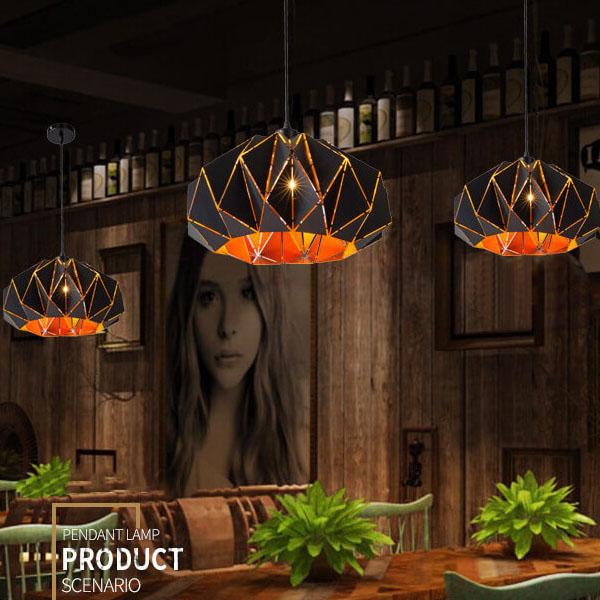 Vintage Geometric Wrought Iron Pendant Light