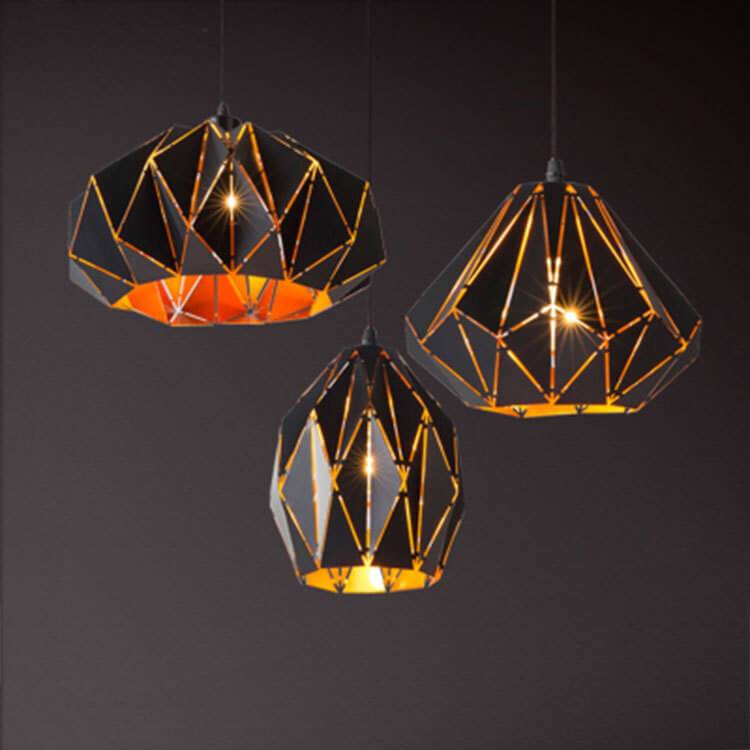 Vintage Geometric Wrought Iron Pendant Light