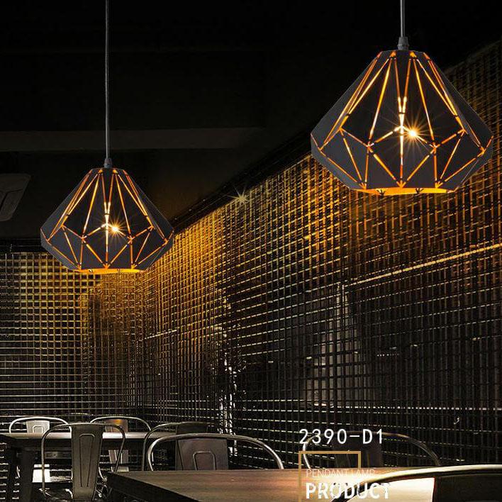 Vintage Geometric Wrought Iron Pendant Light