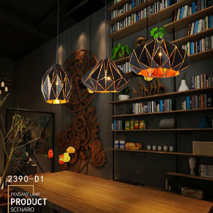 Vintage Geometric Wrought Iron Pendant Light