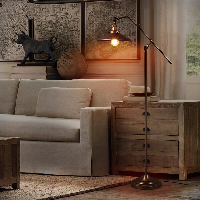 Industrial Bronze 1-Light Boom Arm Standing Floor Lamps